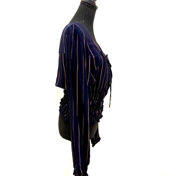 Vintage Navy Blue Blouse with Copper Accents 💃 - Picture 3 of 8